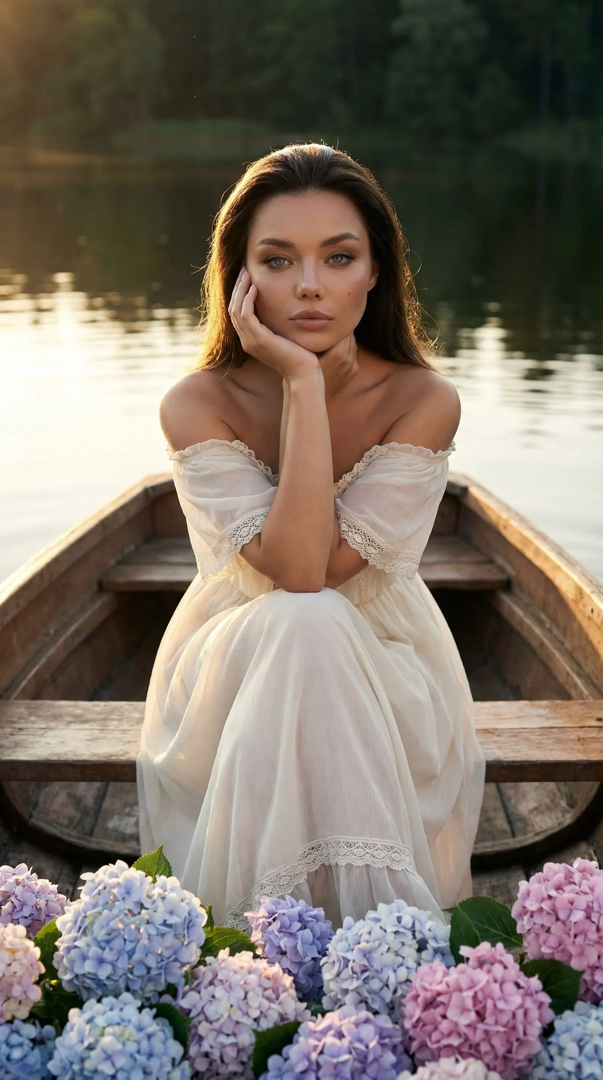 Лодка с гортензиями
